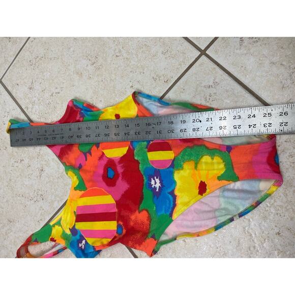 Keiko VTG Pink One Piece Swimsuit Skirt Set Abstract Colorful Vibrant Sz L - Picture 13 of 16